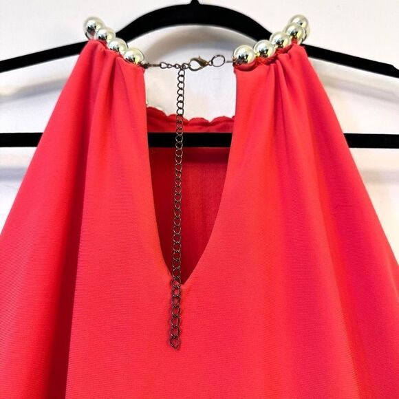 MSK Sleeveless Lined Halter Neck Blouson Mini Dress Coral Pink Size Petite Large - Picture 4 of 6